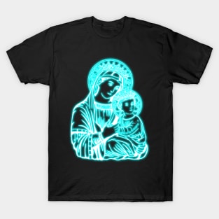 Light Blue Neon Virgin Mary T-Shirt